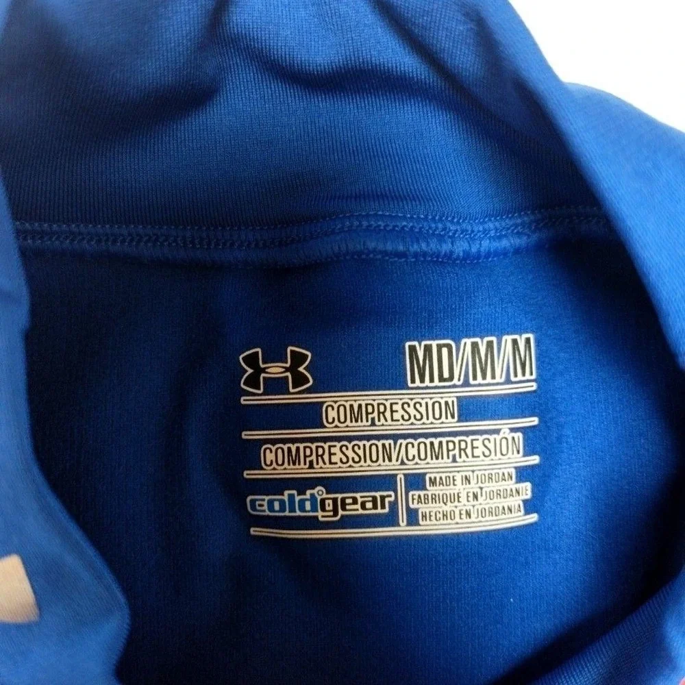 Under Armour Shirt Mens M Blue ColdGear Compression‎ Mock Base Layer Tagless